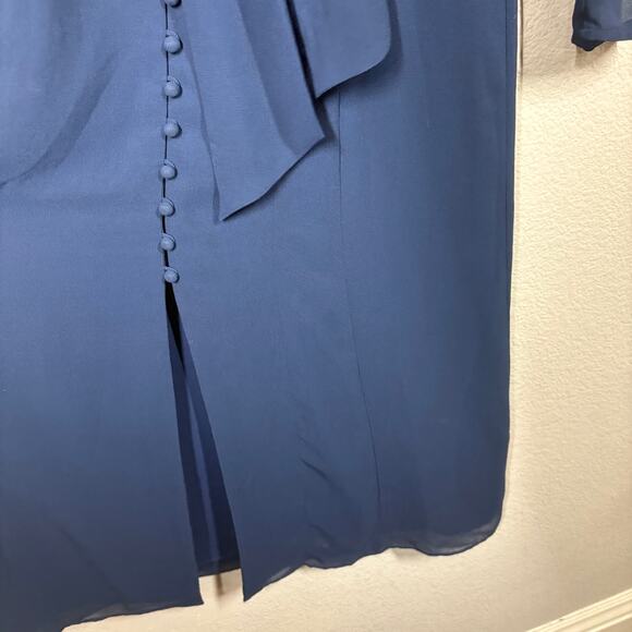 Wilfred 6 Mambo Chiffon Maxi Dress Navy Necktie Button Down Puff Long Sleeves - Picture 6 of 11